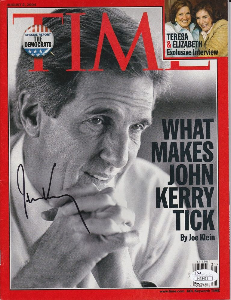 JOHN KERRY SIGNED TIME MAGAZINE W/ JSA COA #M78463 SECRETARY OF STATE SENATOR COLLECTIBLE MEMORABILIA