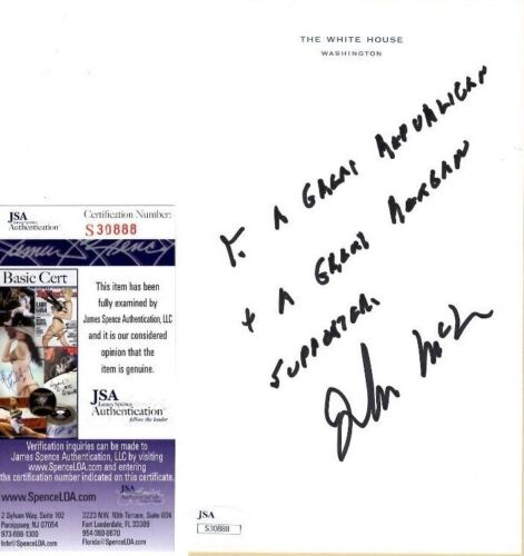 JOHN MCCAIN SIGNED WHITE HOUSE STATIONARY W/ JSA COA #S30888 RONALD REAGAN QUOTE COLLECTIBLE MEMORABILIA