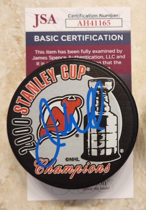 JOHN MADDEN SIGNED 2000 STANLEY CUP CHAMPIONS PUCK W/ JSA COA #AH41165 NJ DEVILS COLLECTIBLE MEMORABILIA