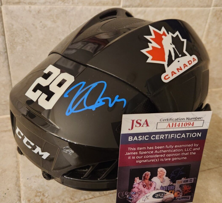 NATHAN MACKINNON SIGNED FULL-SIZE HOCKEY HELMET W/ JSA COA #AH41094 TEAM CANADA COLLECTIBLE MEMORABILIA