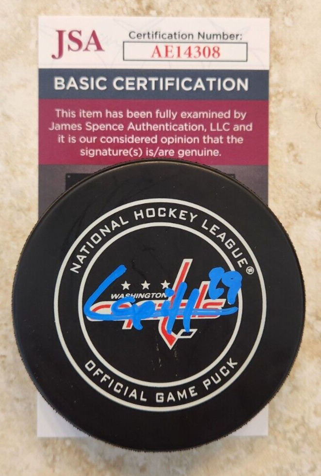 HENDRIX LAPIERRE SIGNED OFFICIAL NHL GAME PUCK W/ JSA COA WASHINGTON CAPITALS 6 COLLECTIBLE MEMORABILIA