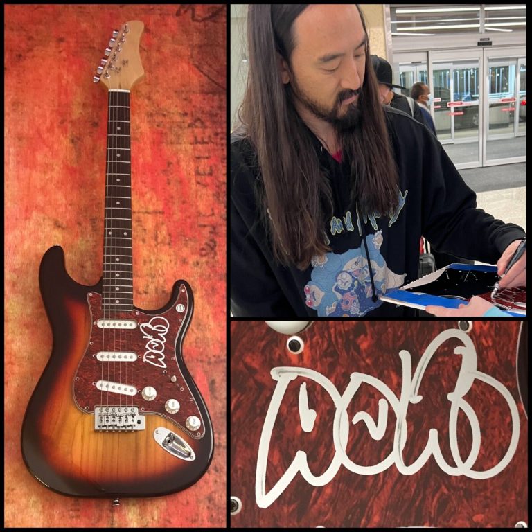 GFA PURSUIT OF HAPPINESS * STEVE AOKI * SIGNED ELECTRIC GUITAR PROOF A3 COA COLLECTIBLE MEMORABILIA