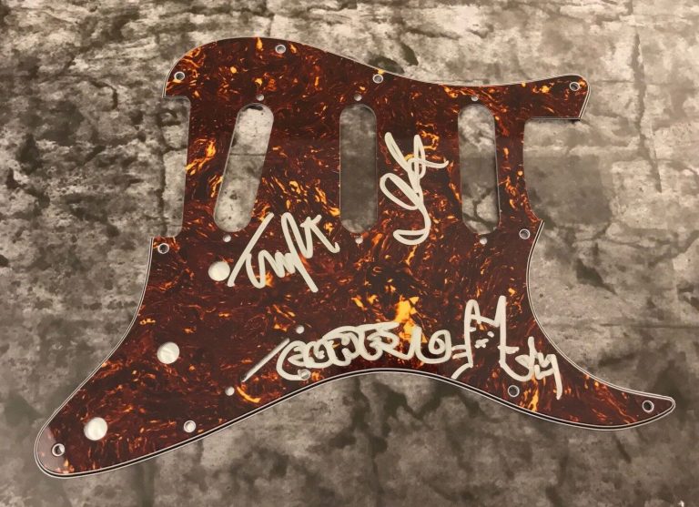 GFA TUNDE ADEBIMPE X3 BAND * TV ON THE RADIO * SIGNED ELECTRIC PICKGUARD AD1 COA COLLECTIBLE MEMORABILIA
