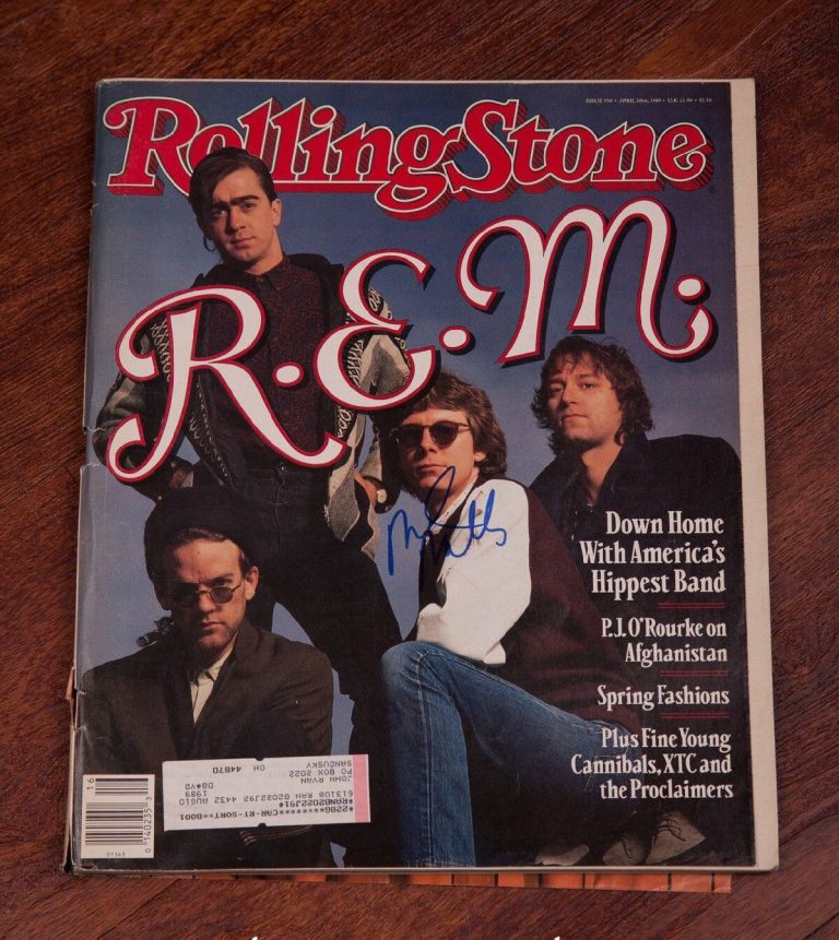 GFA ROCK BAND R.E.M. * MIKE MILLS * SIGNED ROLLING STONE MAGAZINE PROOF AD2 COA COLLECTIBLE MEMORABILIA