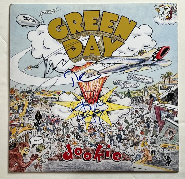 BILLIE JOE ARMSTRONG MIKE TRE GREEN DAY DOOKIE SIGNED AUTOGRAPH LP VINYL K9 COA COLLECTIBLE MEMORABILIA