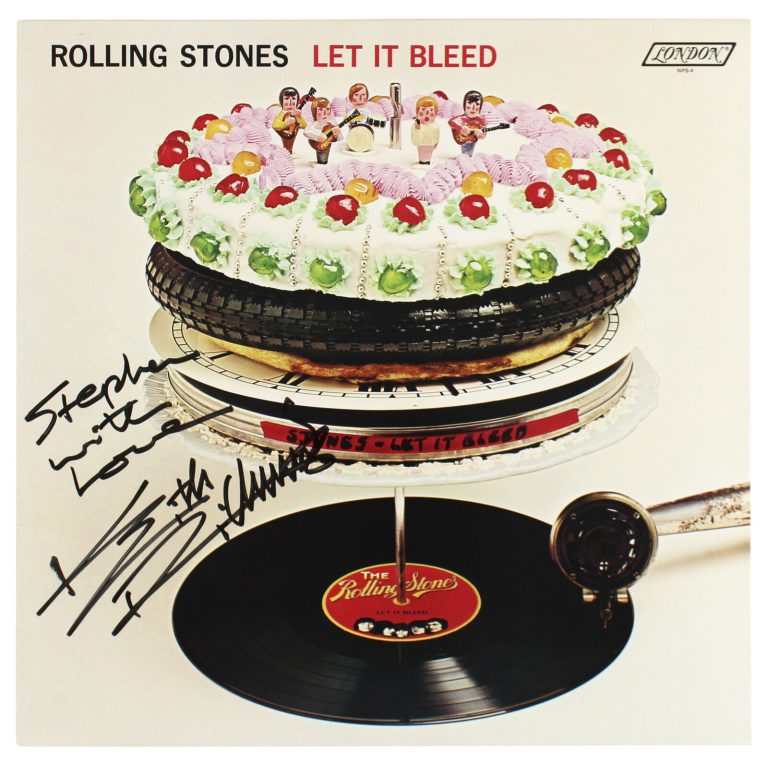 KEITH RICHARDS ROLLING STONES SIGNED LET IT BLEED ALBUM COVER BAS #AB77880
 COLLECTIBLE MEMORABILIA