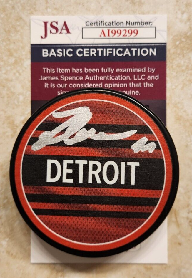 FILIP ZADINA SIGNED REVERSE RETRO PUCK W/ JSA COA #AI99299 DETROIT RED WINGS
 COLLECTIBLE MEMORABILIA