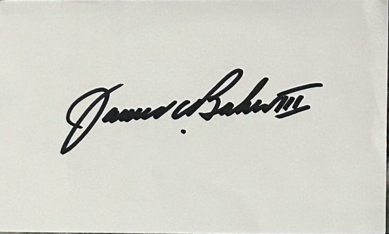 JAMES BAKER SIGNED AUTOGRAPH 3×5 INDEX CARD COLLECTIBLE MEMORABILIA
