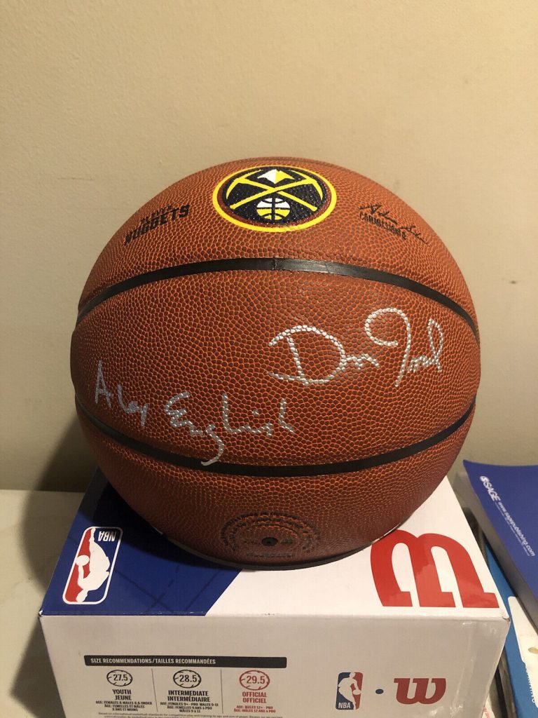 DENVER NUGGETS- ALEX ENGLISH DAN ISSEL SIGNED AUTOGRAPH LOGO BASKETBALL TRISTAR COLLECTIBLE MEMORABILIA