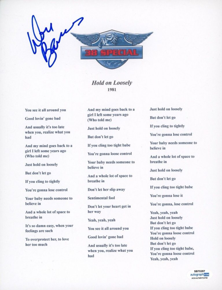 DON BARNES 38 SPECIAL SIGNED AUTOGRAPH LYRIC SHEET HOLD ON LOOSELY ACOA COA COLLECTIBLE MEMORABILIA