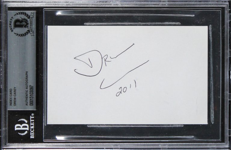 DREW CAREY THE PRICE IS RIGHT “2011” AUTHENTIC SIGNED 3×5 INDEX CARD BAS SLAB 4 COLLECTIBLE MEMORABILIA