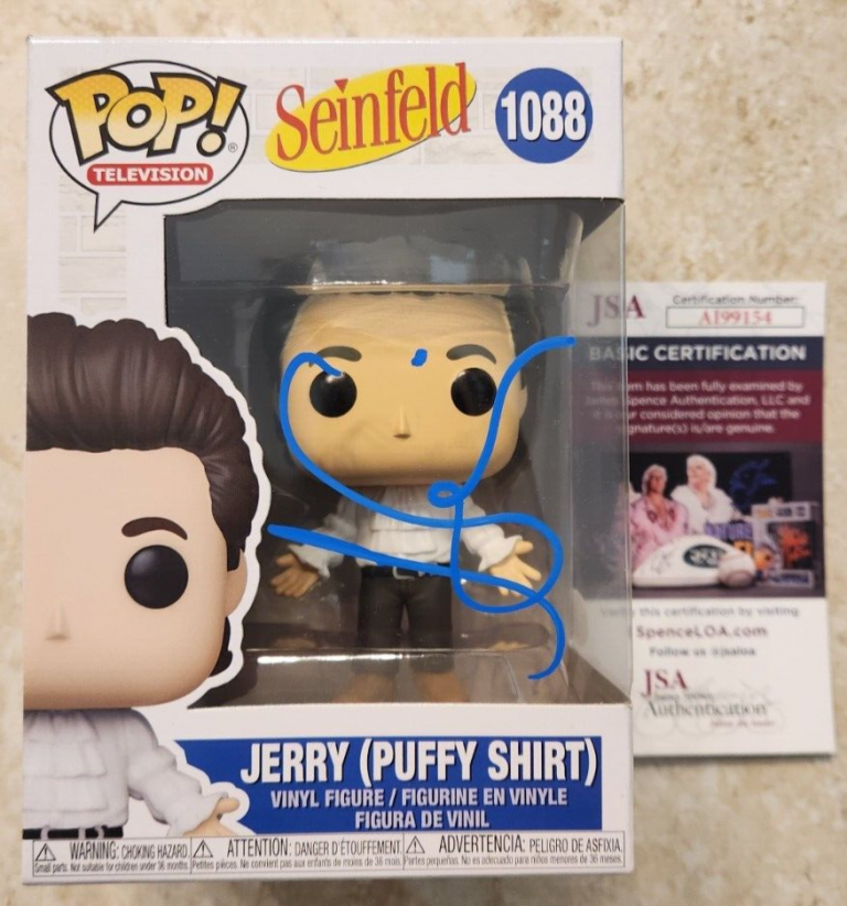 JERRY SEINFELD SIGNED FUNKO POP! #1088 W/ JSA COA#AI99154 PUFFY SHIRT
 COLLECTIBLE MEMORABILIA