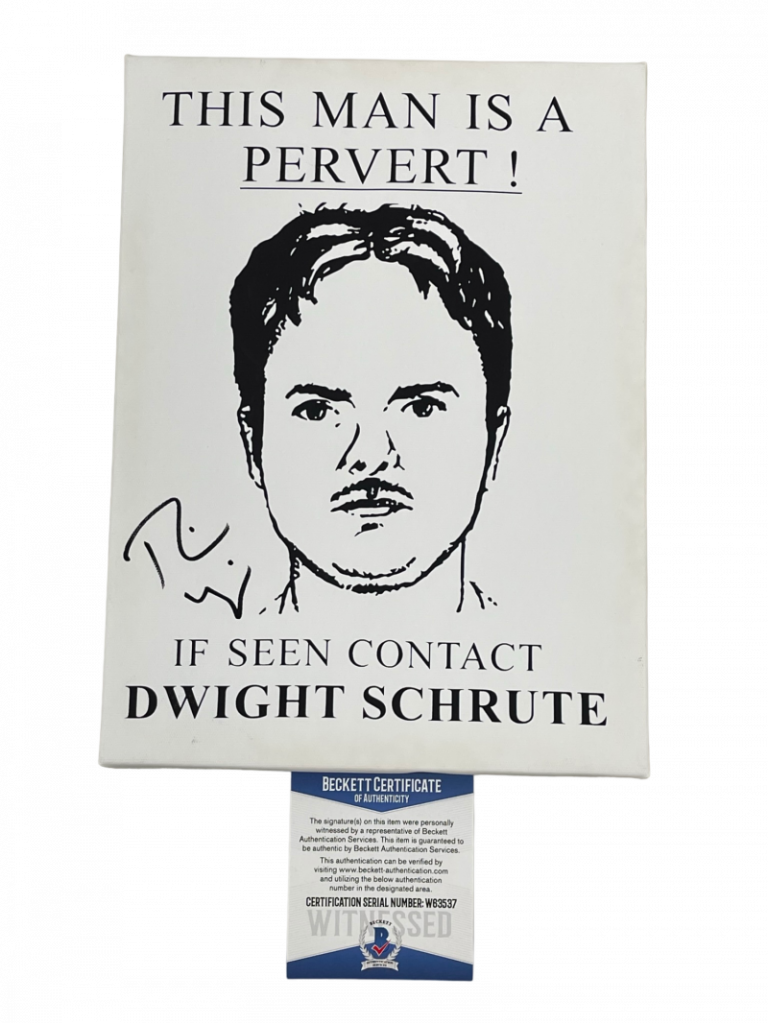 RAINN WILSON SIGNED DWIGHT SCHRUTE CANVAS THE OFFICE AUTOGRAPH BECKETT WITNESS
 COLLECTIBLE MEMORABILIA