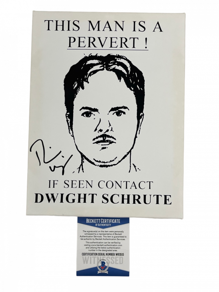 RAINN WILSON SIGNED DWIGHT SCHRUTE CANVAS THE OFFICE AUTOGRAPH BECKETT WITNESS
 COLLECTIBLE MEMORABILIA