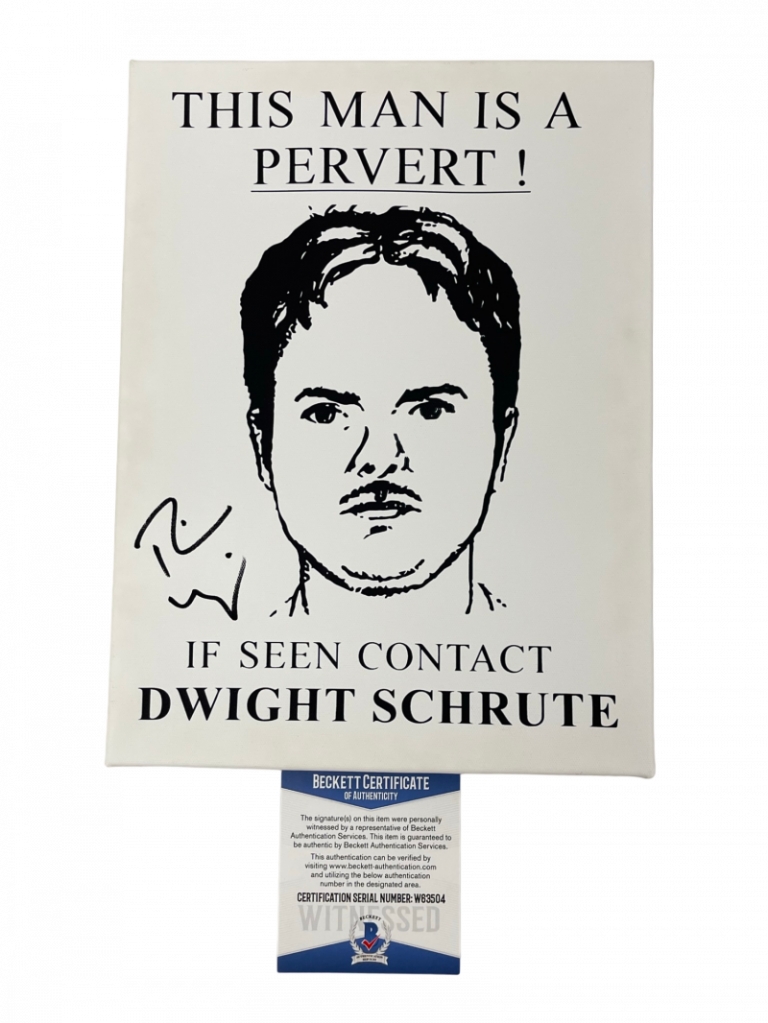 RAINN WILSON SIGNED DWIGHT SCHRUTE CANVAS THE OFFICE AUTOGRAPH BECKETT WITNESS
 COLLECTIBLE MEMORABILIA