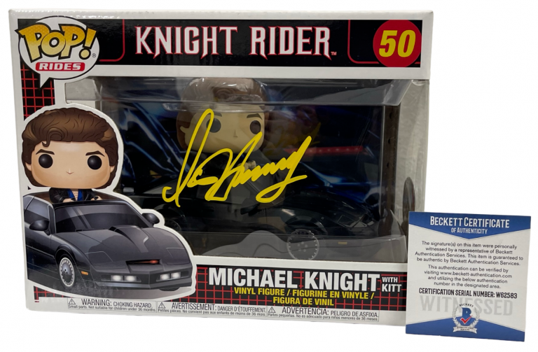 DAVID HASSELHOFF SIGNED KNIGHT RIDER MICHAEL KNIGHT FUNKO FIGURE RIDE BECKETT
 COLLECTIBLE MEMORABILIA
