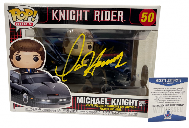 DAVID HASSELHOFF SIGNED KNIGHT RIDER MICHAEL KNIGHT FUNKO FIGURE RIDE BECKETT
 COLLECTIBLE MEMORABILIA