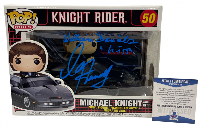 DAVID HASSELHOFF WILLIAM DANIELS SIGNED KNIGHT RIDER FUNKO FIGURE RIDE BECKETT
 COLLECTIBLE MEMORABILIA