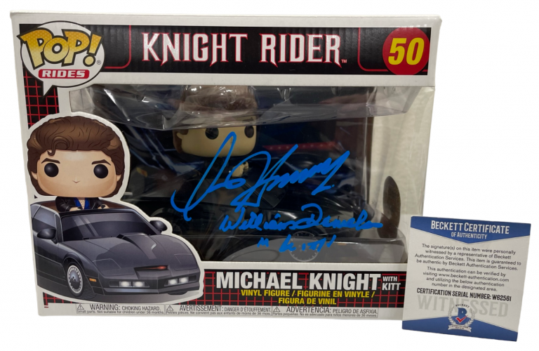 DAVID HASSELHOFF WILLIAM DANIELS SIGNED KNIGHT RIDER FUNKO FIGURE RIDE BECKETT
 COLLECTIBLE MEMORABILIA