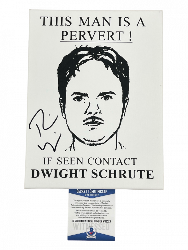 RAINN WILSON SIGNED DWIGHT SCHRUTE CANVAS THE OFFICE AUTOGRAPH BECKETT WITNESS
 COLLECTIBLE MEMORABILIA