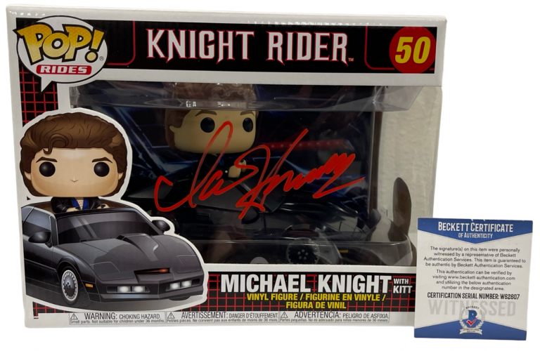 DAVID HASSELHOFF SIGNED KNIGHT RIDER MICHAEL KNIGHT FUNKO FIGURE RIDE BECKETT
 COLLECTIBLE MEMORABILIA