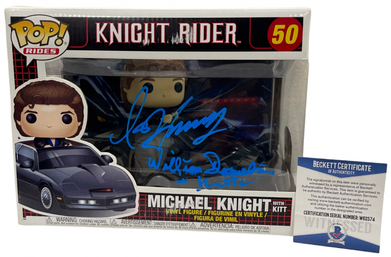 DAVID HASSELHOFF WILLIAM DANIELS SIGNED KNIGHT RIDER FUNKO FIGURE RIDE BECKETT
 COLLECTIBLE MEMORABILIA