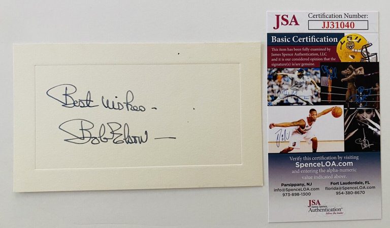 BOB ELSON SIGNED AUTOGRAPHED 3.5 X 6 CARD JSA CHICAGO ANNOUNCER BASEBALL HOF
 COLLECTIBLE MEMORABILIA