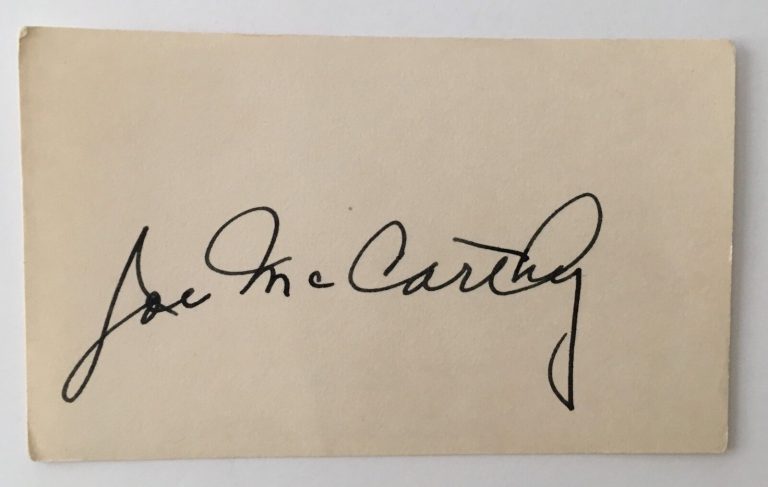 JOSEPH JOE MCCARTHY SIGNED AUTOGRAPHED 3×5 CARD FULL JSA LETTER MCCARTHYISM
 COLLECTIBLE MEMORABILIA