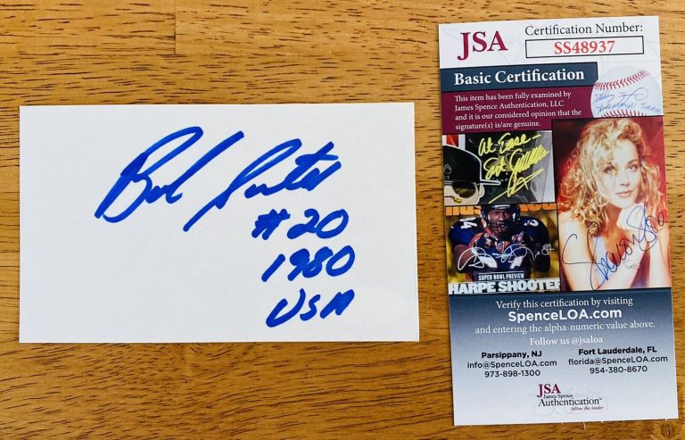 BOB SUTER SIGNED AUTOGRAPHED 3×5 CARD JSA CERT 1980 USA OLYMPIC HOCKEY TEAM
 COLLECTIBLE MEMORABILIA