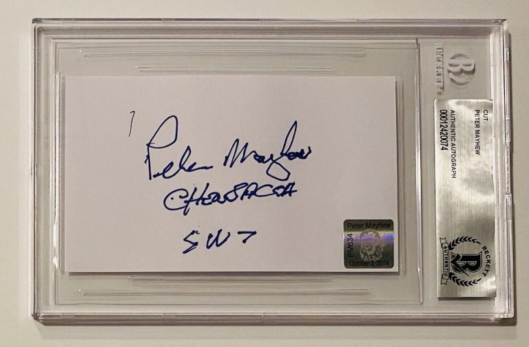 PETER MAYHEW SIGNED AUTOGRAPHED 3×5 CARD BAS BECKETT CERTIFIED SLABBED STAR WARS
 COLLECTIBLE MEMORABILIA