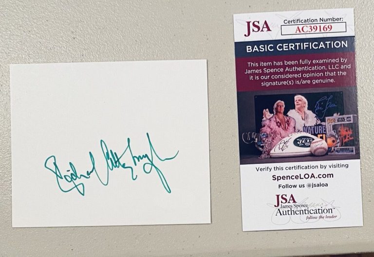 RICHARD ATTENBOROUGH SIGNED AUTOGRAPHED 4 X 4.5 PAGE JSA CERTIFIED JURASSIC PARK
 COLLECTIBLE MEMORABILIA