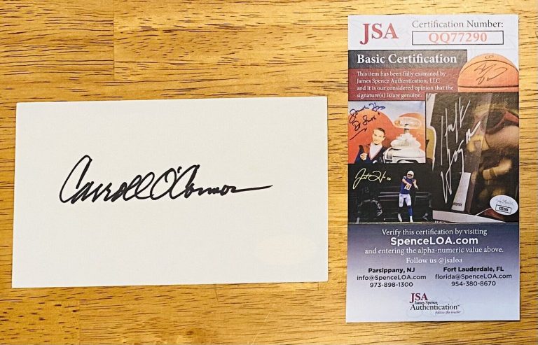 CARROLL O’CONNOR SIGNED AUTOGRAPHED 3×5 CARD JSA CERTIFIED ALL IN THE FAMILY
 COLLECTIBLE MEMORABILIA