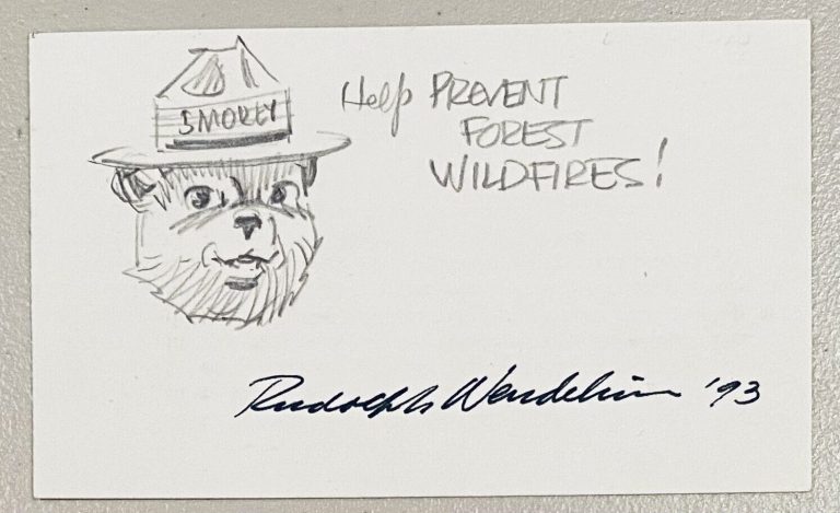 RUDOLPH WENDELIN SIGNED AUTOGRAPHED 3×5 CARD W SMOKEY BEAR SKETCH BAS BECKETT
 COLLECTIBLE MEMORABILIA