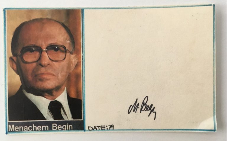 MENACHEM BEGIN SIGNED AUTOGRAPHED 3×5 CARD FULL JSA LETTER ISRAEL
 COLLECTIBLE MEMORABILIA