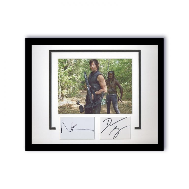 NORMAN REEDUS & DANAI GURIRA “THE WALKING DEAD” SIGNED FRAMED 11×14 DISPLAY ACOA
 COLLECTIBLE MEMORABILIA