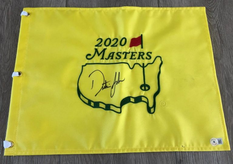 DUSTIN JOHNSON SIGNED AUTOGRAPH 2020 MASTERS FLAG WEXACT PROOF & BECKETT BAS COA
 COLLECTIBLE MEMORABILIA