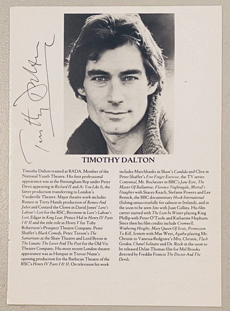 TIMOTHY DALTON SIGNED AUTOGRAPHED 6 X 8.5 MAGAZINE PAGE BAS BECKETT JAMES BOND
 COLLECTIBLE MEMORABILIA