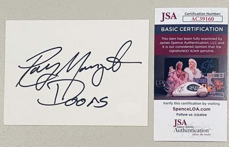 RAY MANZAREK SIGNED AUTOGRAPHED 4 X 5.5 CARD JSA CERTIFIED THE DOORS KEYBOARDIST
 COLLECTIBLE MEMORABILIA