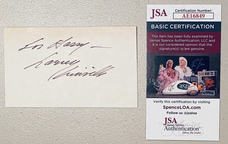 LARRY LINVILLE SIGNED AUTOGRAPHED 3×5 CARD JSA CERTIFIED MASH M*A*S*H
 COLLECTIBLE MEMORABILIA
