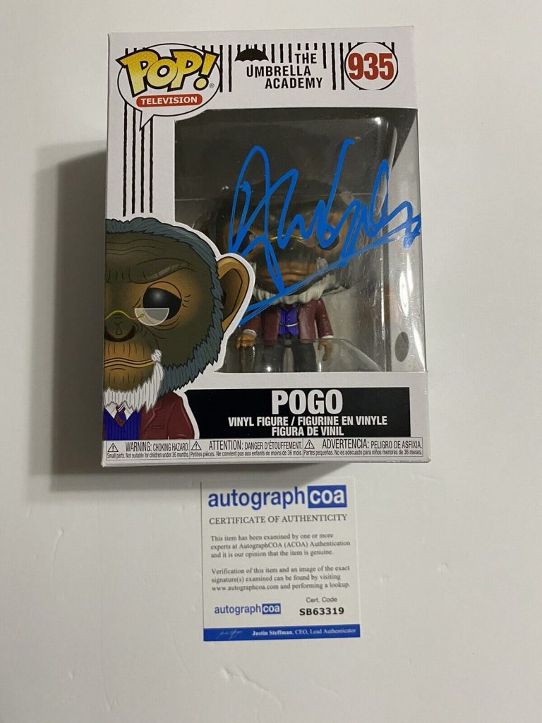 ADAM GODLEY SIGNED AUTOGRAPHED FUNKO POP UMBRELLA ACADEMY POGO ACOA
 COLLECTIBLE MEMORABILIA