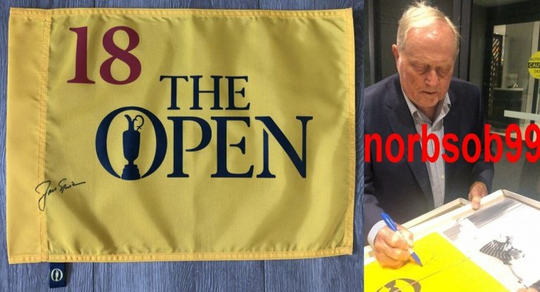 JACK NICKLAUS SIGNED AUTOGRAPH THE BRITISH OPEN UNDATED FLAG W/EXACT PROOF & COA
 COLLECTIBLE MEMORABILIA
