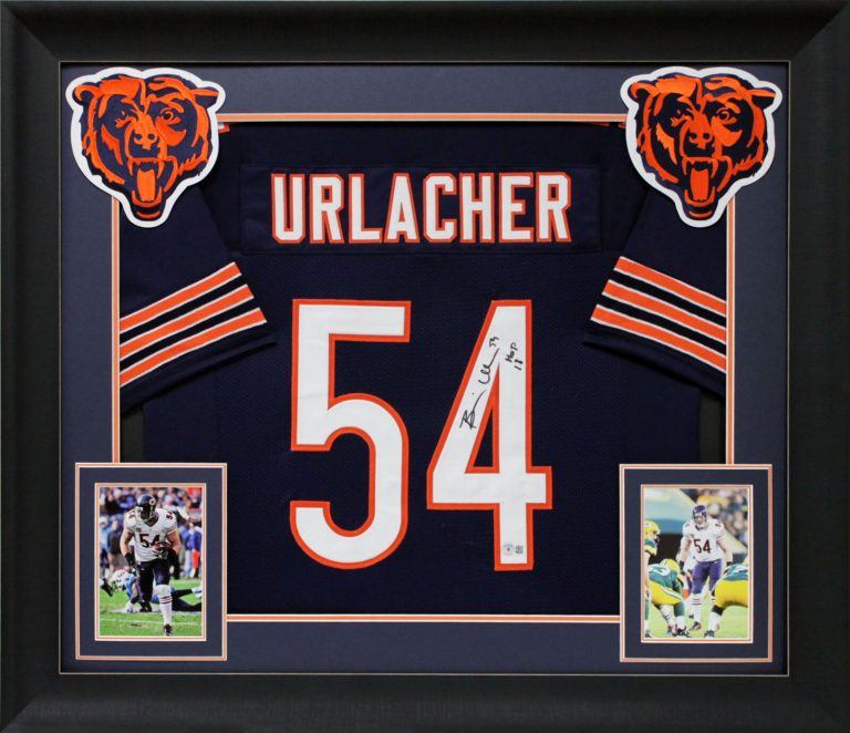 BRIAN URLACHER “HOF 18” SIGNED NAVY BLUE PRO STYLE FRAMED JERSEY BAS WITNESSED
 COLLECTIBLE MEMORABILIA