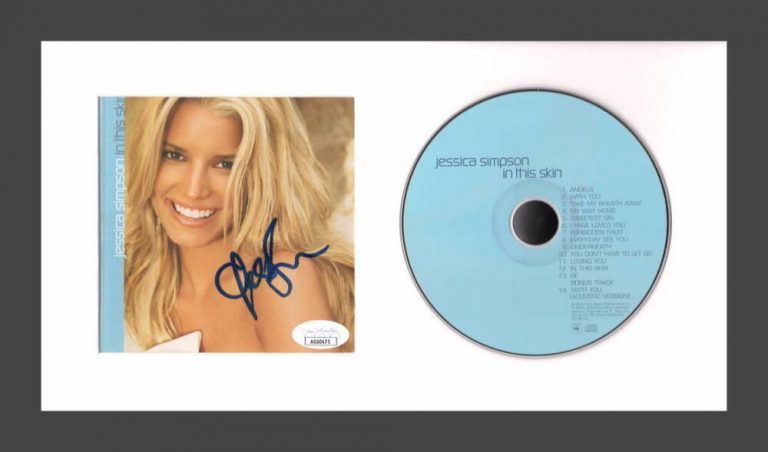 JESSICA SIMPSON SIGNED AUTOGRAPH IN THIS SKIN FRAMED CD DISPLAY – RARE JSA COA
 COLLECTIBLE MEMORABILIA