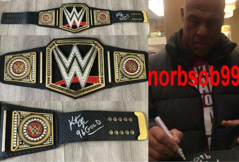 KURT ANGLE SIGNED WWE CHAMPIONSHIP LEATHER BELT 96 GOLD WEXACT PROOF BECKETT COA
 COLLECTIBLE MEMORABILIA