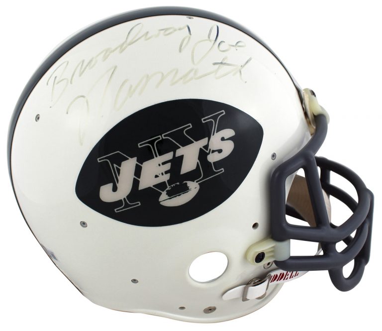JETS JOE NAMATH “BROADWAY” SIGNED VINTAGE FULL SIZE PROLINE HELMET BAS #BF19964
 COLLECTIBLE MEMORABILIA