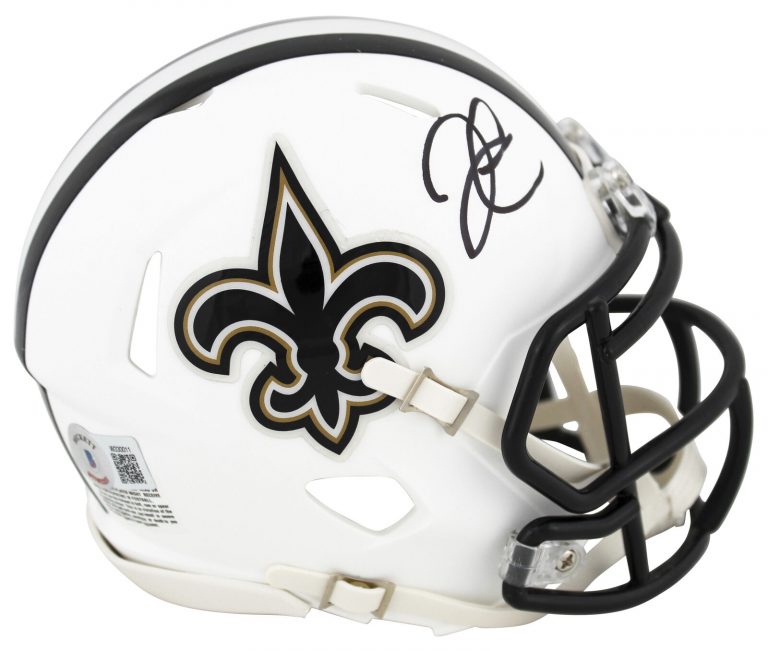 SAINTS DEREK CARR AUTHENTIC SIGNED FLAT WHITE SPEED MINI HELMET BAS WITNESSED
 COLLECTIBLE MEMORABILIA