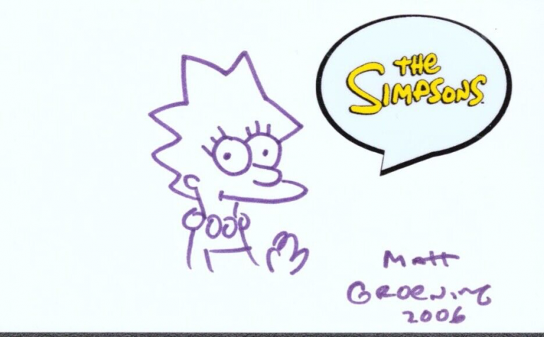 MATT GROENING SIGNED INDEX CARD THE SIMPSONS 3 X 5 DRAWING DOODLE 2006 JSA LOA
 COLLECTIBLE MEMORABILIA