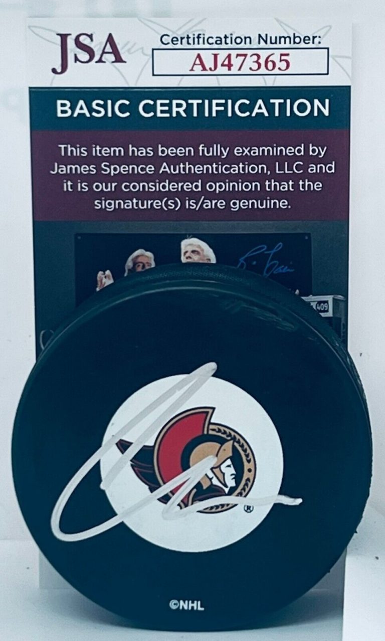 THOMAS CHABOT SIGNED OTTAWA SENATORS LOGO PUCK AUTOGRAPHED JSA
 COLLECTIBLE MEMORABILIA