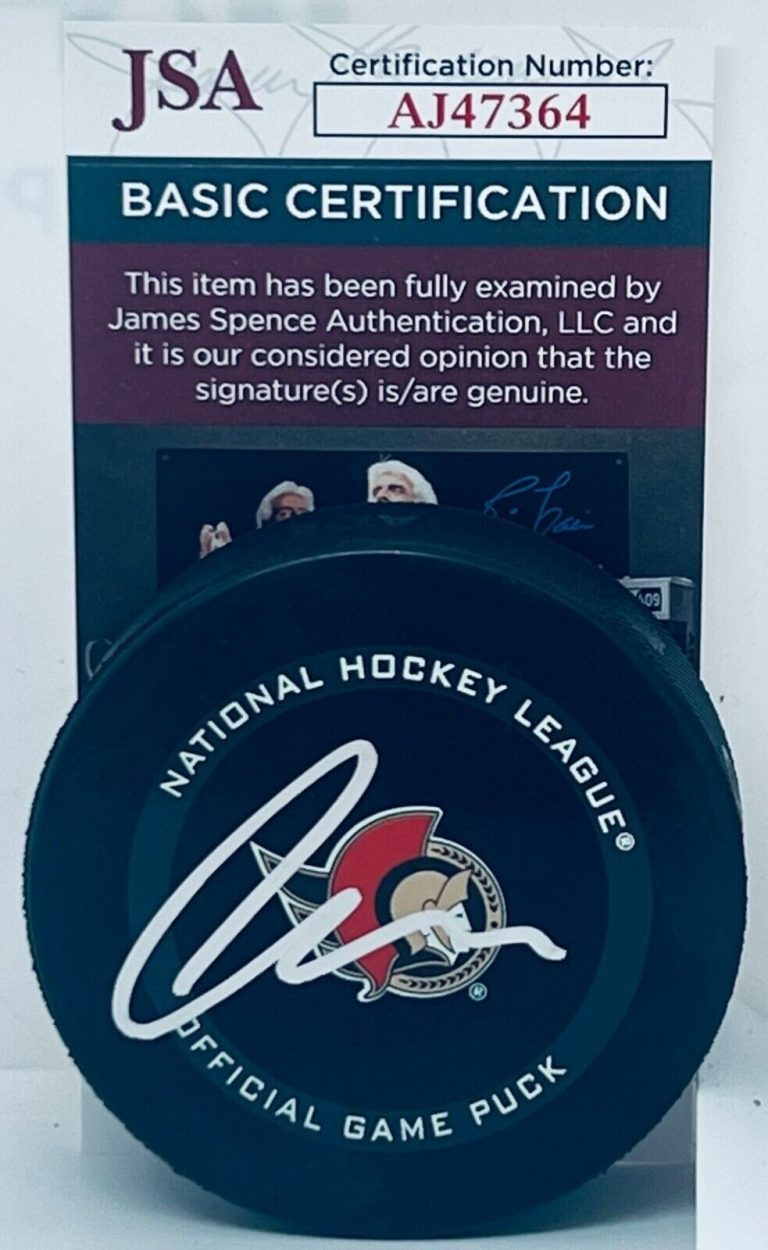 THOMAS CHABOT SIGNED OTTAWA SENATORS OFFICIAL GAME PUCK AUTOGRAPHED JSA
 COLLECTIBLE MEMORABILIA