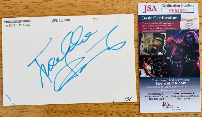 FREDDIE PRINZE SR SIGNED AUTOGRAPHED 4×6 CARD JSA CERTIFIED CHICO AND THE MAN
 COLLECTIBLE MEMORABILIA